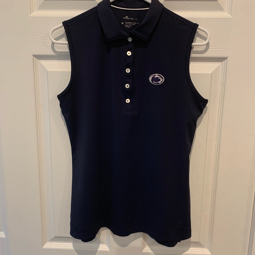 Peter Millar Dark Blue Penn State Sleeveless Polo Golf